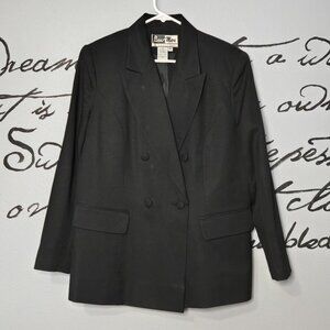Beu Marc International Vintage Black Double Breasted Women's Blazer, 10
